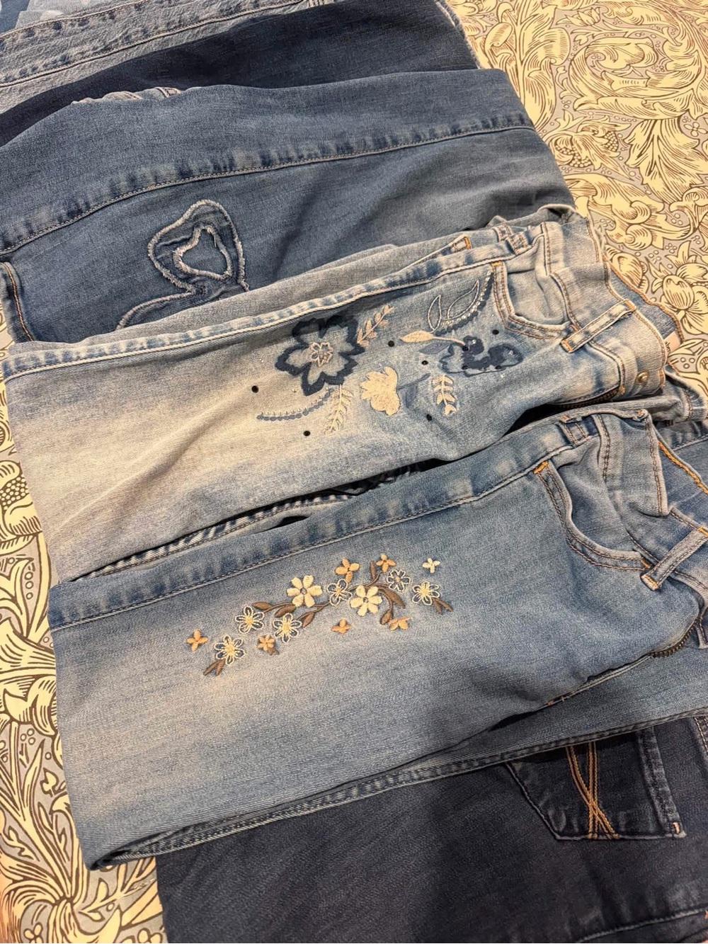 abercrombie kids Light Blue Embroidered Floral Jeans
